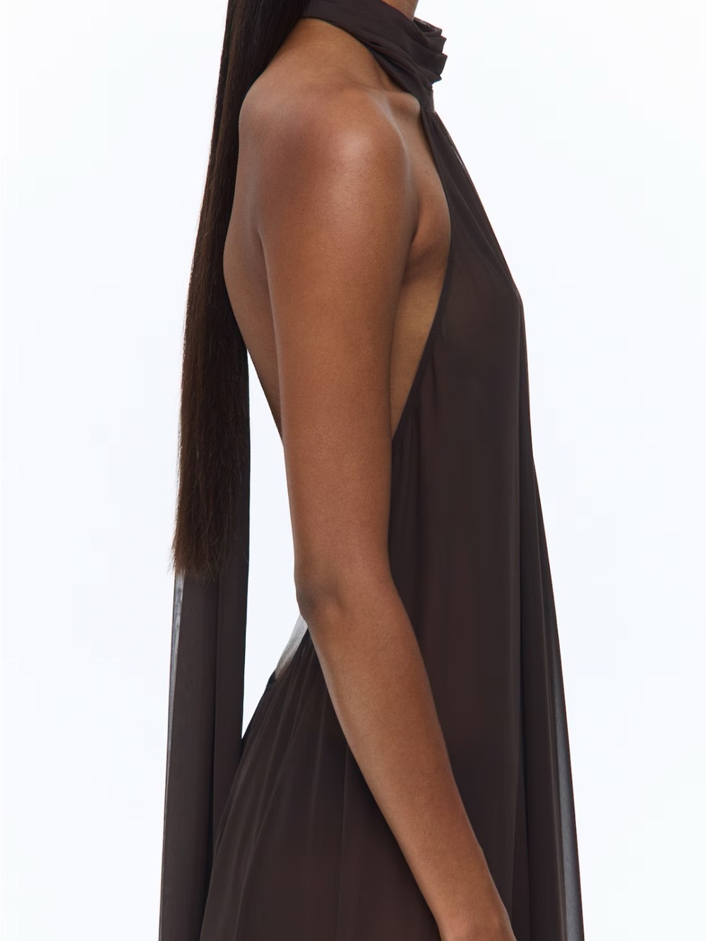 LIVIA NUNES H&M A-LINE CHIFFON HALTERNECK DRESS 🤎 - Picture 3 of 4